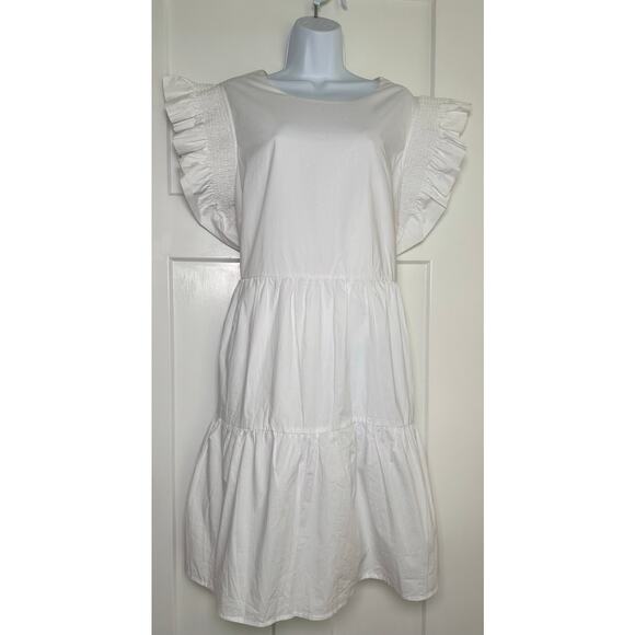 English Factory‎ White Dress Flutter Slv Tiered Lined Size 1X NWT - Picture 1 of 12